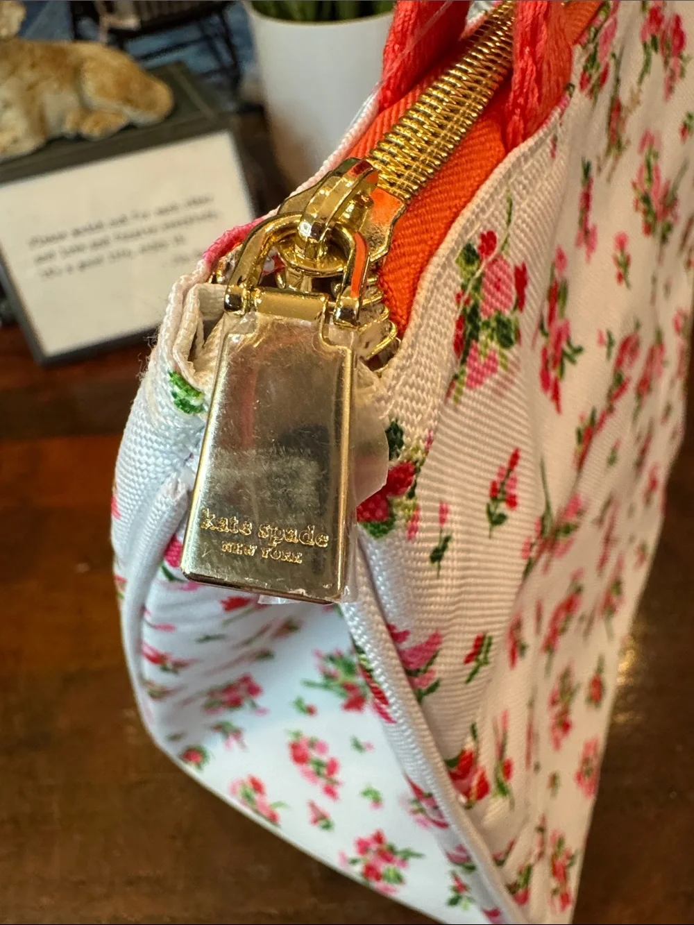 kate spade White Floral Lunch Bag with Coral Accents